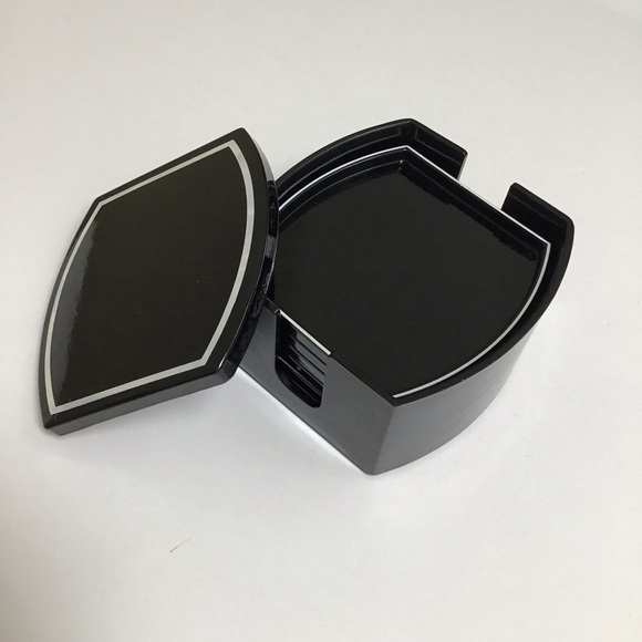 Mid Century Benjamin & Medwin Black Laquerware Coaster SET OF 6 Boxed Bar Japan - Picture 2 of 14